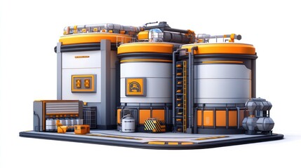 Aufkleber - Industrial facility with large storage tanks and machinery for processing or manufacturing.