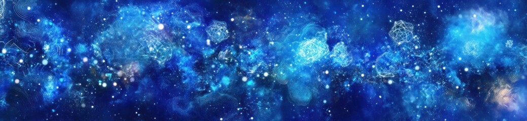 Poster - A vibrant cosmic scene filled with blues, stars, and galaxies, representing the vast universe.