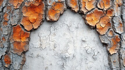 Cracked tree bark texture with orange and gray tones.