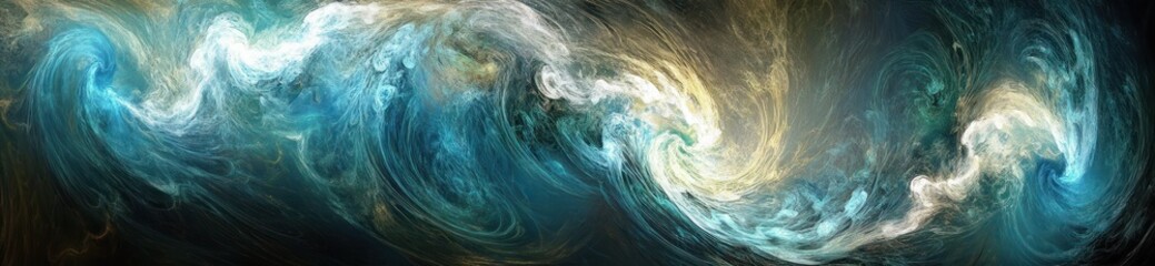 Poster - A swirling cosmic scene with vibrant colors resembling waves and nebulae in space.