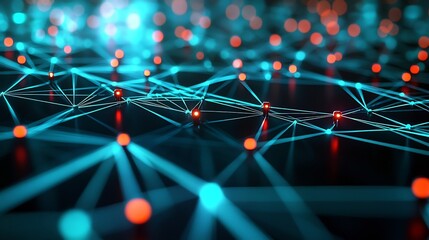 Neural Network Significant Automation, Futuristic Neural Network Graph with Vibrant Nodes and Connections