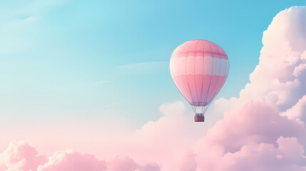Wall Mural - dreamy gradient light envelops whimsical hot air balloon ride in soft pastel hues with billowy cloud