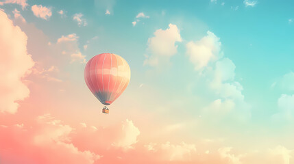 Wall Mural - dreamy gradient light envelops whimsical hot air balloon ride in soft pastel hues with billowy cloud
