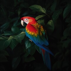 vibrant parrot perched among lush green foliage