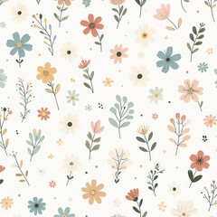 Naklejka na meble a Floral Pattern with Delicate Flowers and Vintage Ornament for Wallpaper and Textile Design