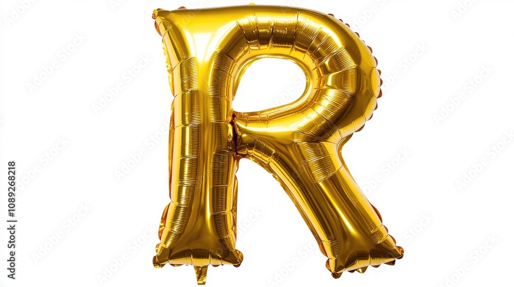 Gold helium inflatable letter R balloon against a white background ...