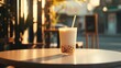 © AImmersive Imagery - Frothy bubble tea with creamy milk and tapioca pearls served in a clear glass on a sunlit outdoor cafe table, capturing a vibrant summer atmosphere.