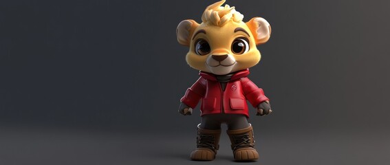 Wall Mural - a cute cartoon lion character in a red jacket and boots, designed for animation or games.