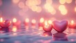 © AImmersive Imagery - Romantic scene of glowing hearts and flickering candles arranged against a soft bokeh background, ideal for heartfelt postcards or intimate designs