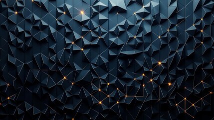 Fototapete - Dark wall of triangles. Black 3D rendering backgroud. , isolated on white background,  , copy space, copy space for text,