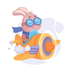 Wall Mural - cute rabbit animal character in goggles fly airplane vector illustration