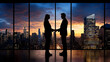 © pkproject - Business Executives Shaking Hands in Modern Office with City Skyline View