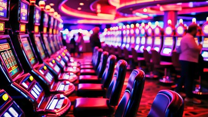 Vibrant Casino Slot Machines in Neon-Lit Environment