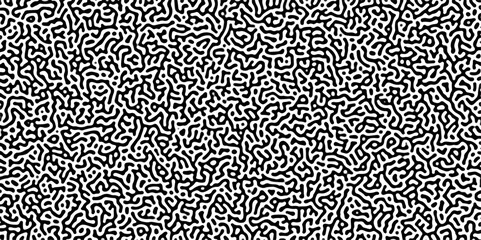 Poster - Turing reaction diffusion monochrome seamless pattern with chaotic motion .Linear design with biological shapes. Organic lines in memphis. abstract turing organic wallpaper background .	