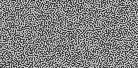 Poster - Turing reaction diffusion monochrome seamless pattern with chaotic motion .Linear design with biological shapes. Organic lines in memphis. abstract turing organic wallpaper background .	