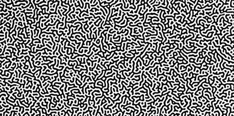 Poster - Turing reaction diffusion monochrome seamless pattern with chaotic motion .Linear design with biological shapes. Organic lines in memphis. abstract turing organic wallpaper background .	