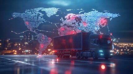 Wall Mural - logistics international delivery concept, world map with logistic network distribution on background
