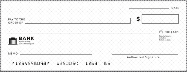 Wall Mural - blank bank check, checkbook cheque template with blue guilloche, vector mockup. money payment bank c