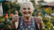 © Jan - Portait of old cheerful grandma showing thumbs up gesture, Happy girl giving thumb up, concept for success and happiness