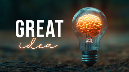 A creative light bulb featuring a glowing brain design symbolizes innovation, intelligence, and the power of new ideas in a captivating and thought-provoking composition.