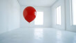 © Balzs - A Solemn Red Balloon Hovering in a Large, Unadorned White Room Evoking Nostalgic Thoughts.