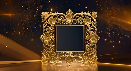 Wall Mural - Golden frame with a pattern on a background of the night sky and gold sparkles 4K