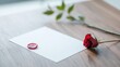 © MAY - A handwritten love letter penned in elegant cursive on delicate stationery, sealed with a red wax seal and adorned with a single dried rose.