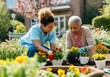 © Alexandra - Nurse helps a senior woman plant colorful flowers in a garden, enjoying the therapeutic benefits of horticulture