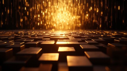 Leinwandbilder - A mesmerizing scene of golden light cascading over a textured surface, creating an enchanting atmosphere filled with depth and warmth.