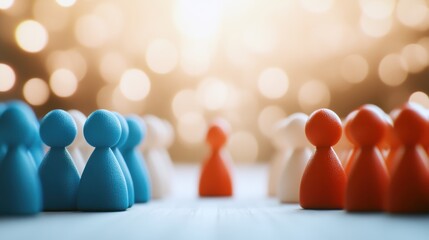 Poster - A vibrant arrangement of colored game pieces symbolizes diversity and unity, with a standout figure amidst a blurred, glowing background.
