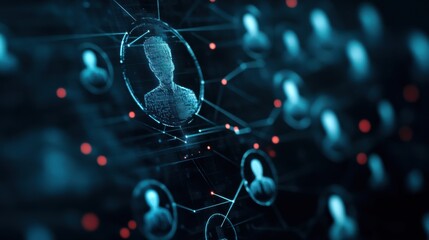 Leinwandbilder - A digital network visualization featuring interconnected user profiles, emphasizing concepts of connectivity and data sharing in a technology-driven environment.