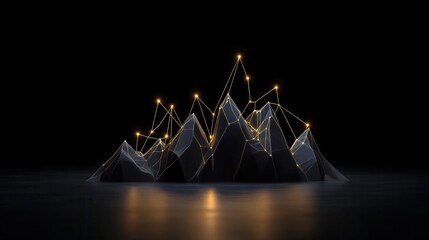Aufkleber - A futuristic mountain range illuminated by glowing lines, set against a dark background, suggesting innovation and data visualization.