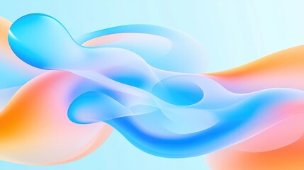 Wall Mural - Abstract fluid shapes in blue and orange hues on a soft background.
