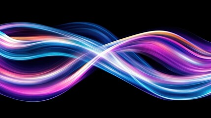 Wall Mural - Colorful light waves flowing in an abstract design on a black background.