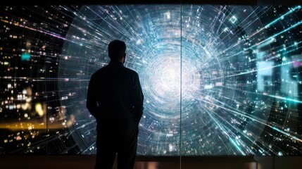Aufkleber - A cybersecurity expert monitors network traffic on a large-screen computer utilizing information technology and technology.