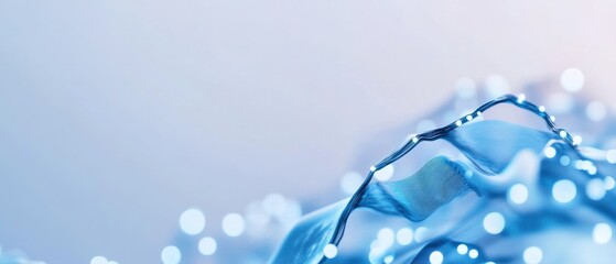 abstract blue background with flowing fabric and glowing lights