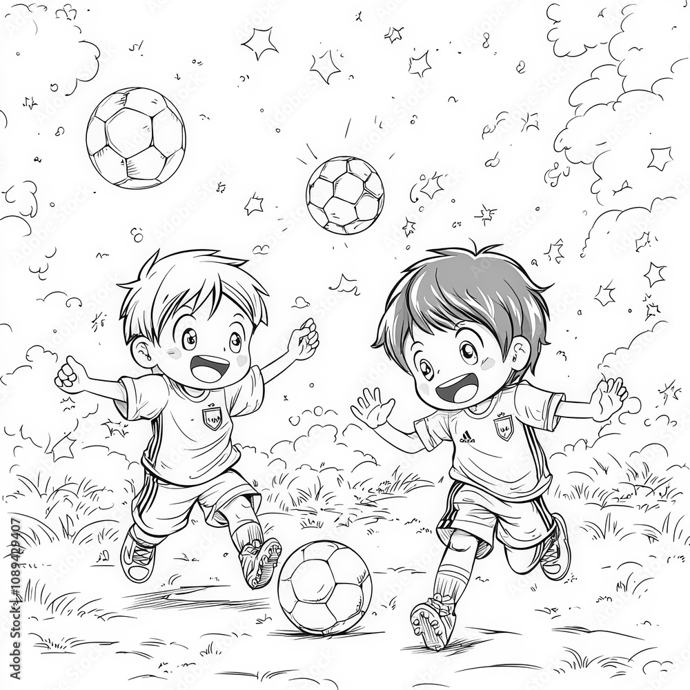 A spirited soccer match between rival teams, anime coloring page for ...