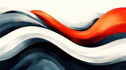 Wall Mural - Abstract waves in blue, red, and white shades create a dynamic visual flow on a light background.