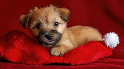 Wall Mural - puppy with red bow