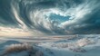 © Timeless Touch - Dramatic clouds swirling above a snowy desert, with a mix of winter and desert scenery in the foreground