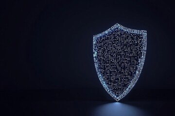 Glowing digital shield surrounded by binary code symbolizing the concept of cybersecurity and incident protection in the digital age  The shield represents a barrier against cyber threats