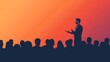 © BanklangArtshop - A speaker presenting to an audience silhouetted against a vibrant sunset background.