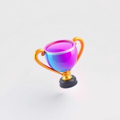 A golden trophy cup with a blue and purple iridescent finish on a white background.