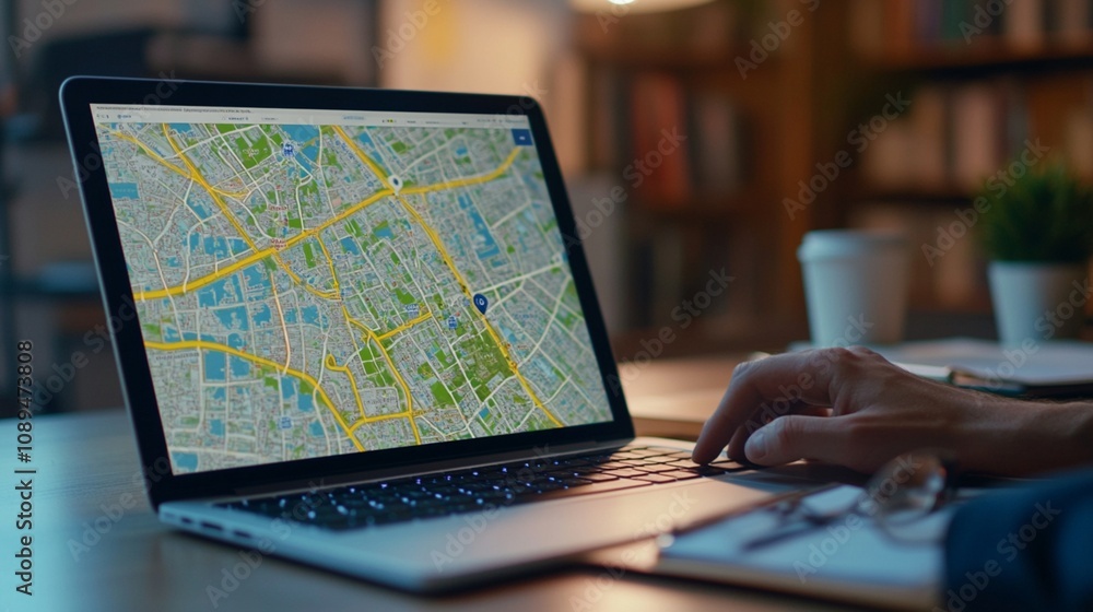 Laptop Displaying Digital Map with Location Markers Stock Photo | Adobe ...