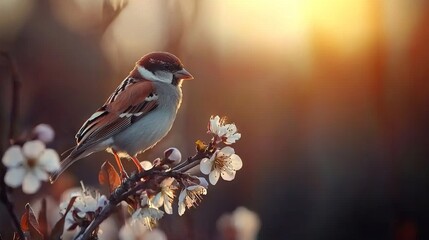 Wall Mural - A small bird sitting on top of a tree branch