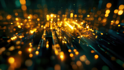 Wall Mural - abstract background image featuring a mesmerizing array of golden bokeh lights against a dark teal b