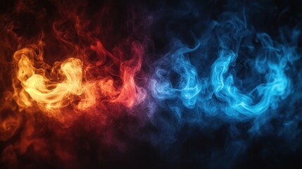 Poster - Abstract red and blue smoke swirls on black background.