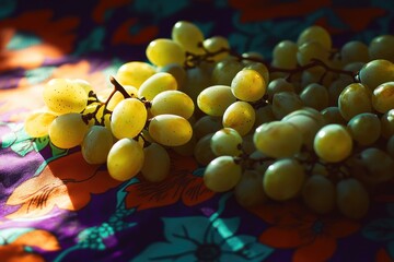 Wall Mural - A cluster of grapes resting on a table surface, perfect for still life photography or food-related concepts