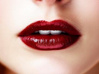  beautiful female lips with burgundy lipstick close-up