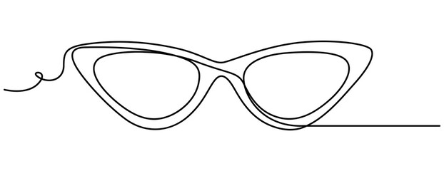 Single continuous one line art sunglasses. Sea voyage holiday tropical journey concept. Design sketch outline drawing vector illustration, Sunglasses classic. Glasses for sun protection.One continuous